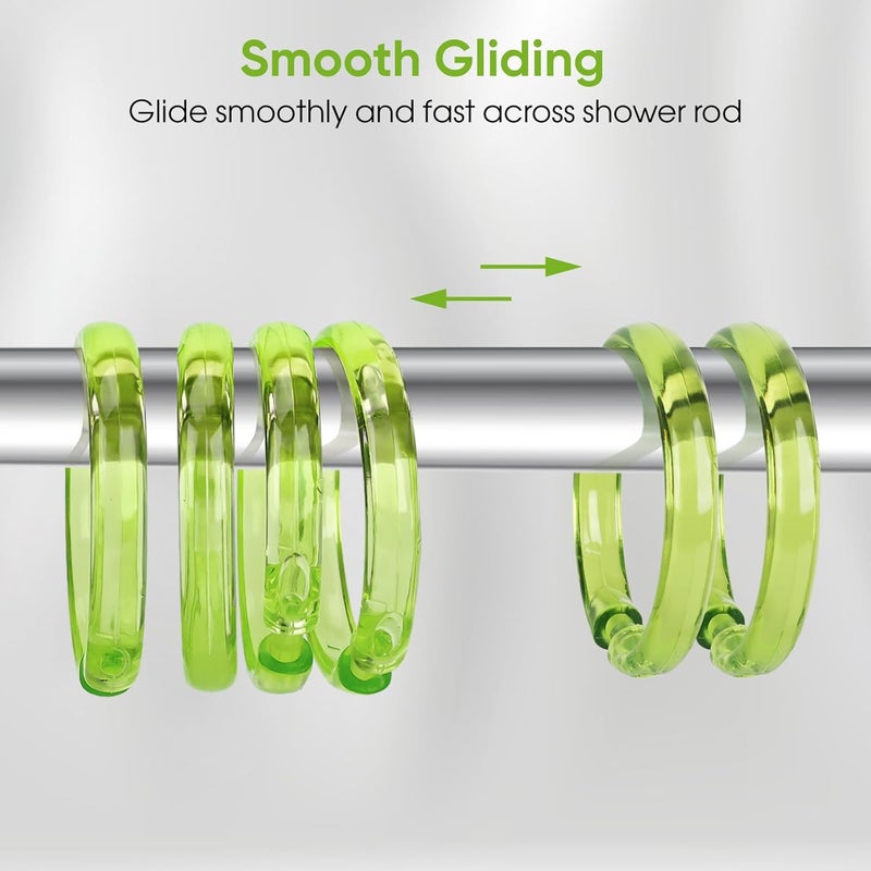 Ulable Premium Plastic Shower Curtain Rings Shower Curtain Hooks Gliding on Standard Shower Rods Easy Snap Closure (O Shape,Green,12Pcs) - Image 4